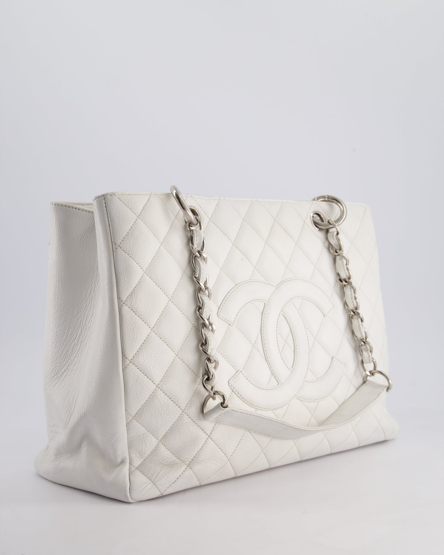 Chanel White GST Tote Bag in Caviar Leather with Silver Hardware