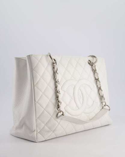 Chanel White GST Tote Bag in Caviar Leather with Silver Hardware