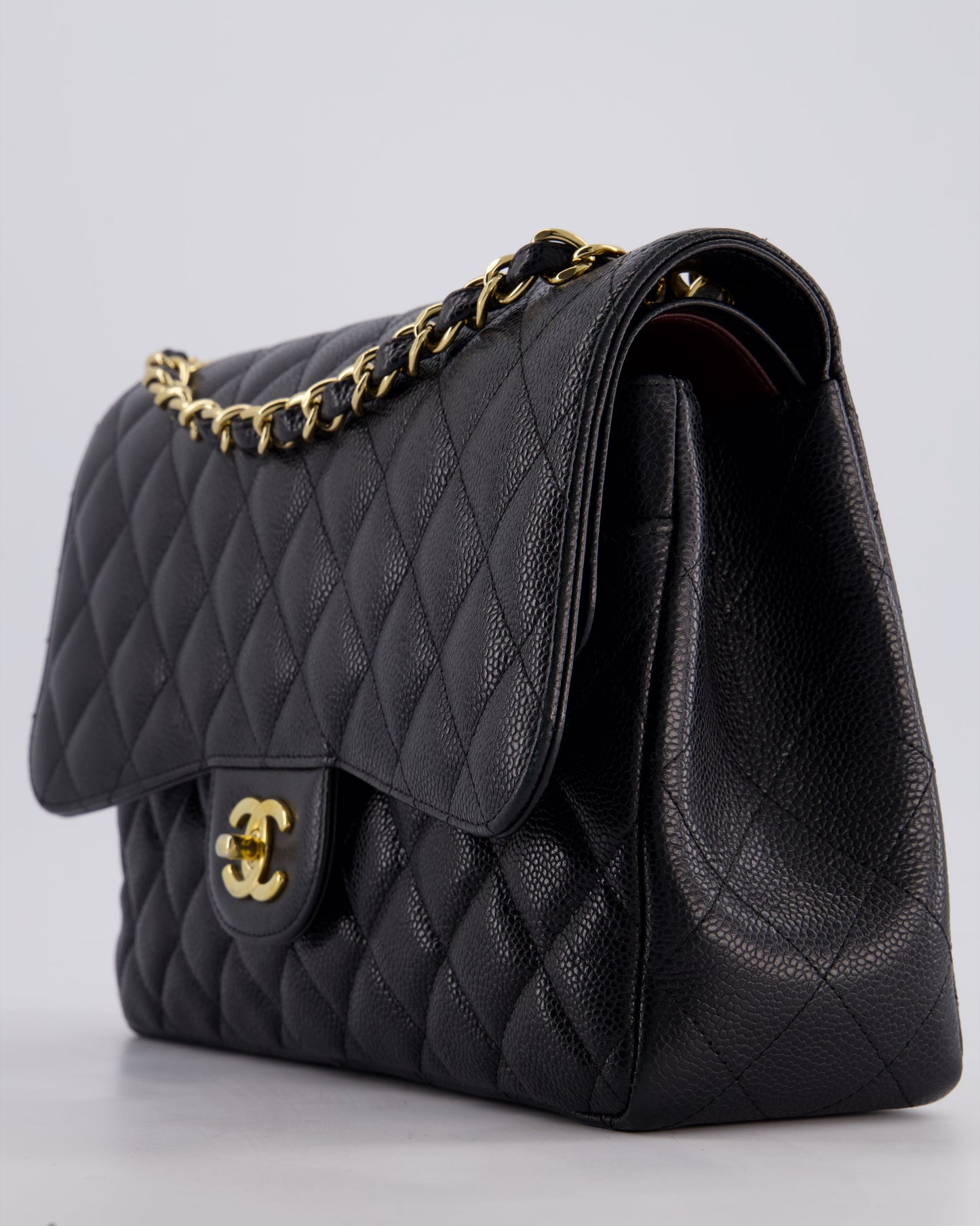 Chanel Black Jumbo Classic Double Flap Bag in Caviar Leather with Gold Hardware