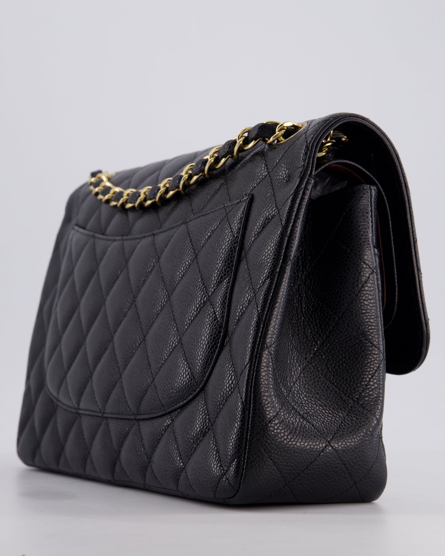 Chanel Black Jumbo Classic Double Flap Bag in Caviar Leather with Gold Hardware
