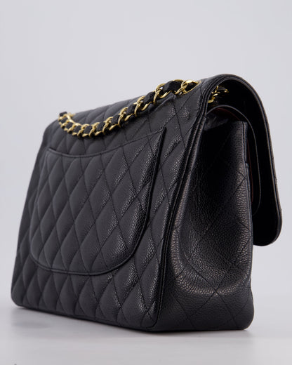 Chanel Black Jumbo Classic Double Flap Bag in Caviar Leather with Gold Hardware