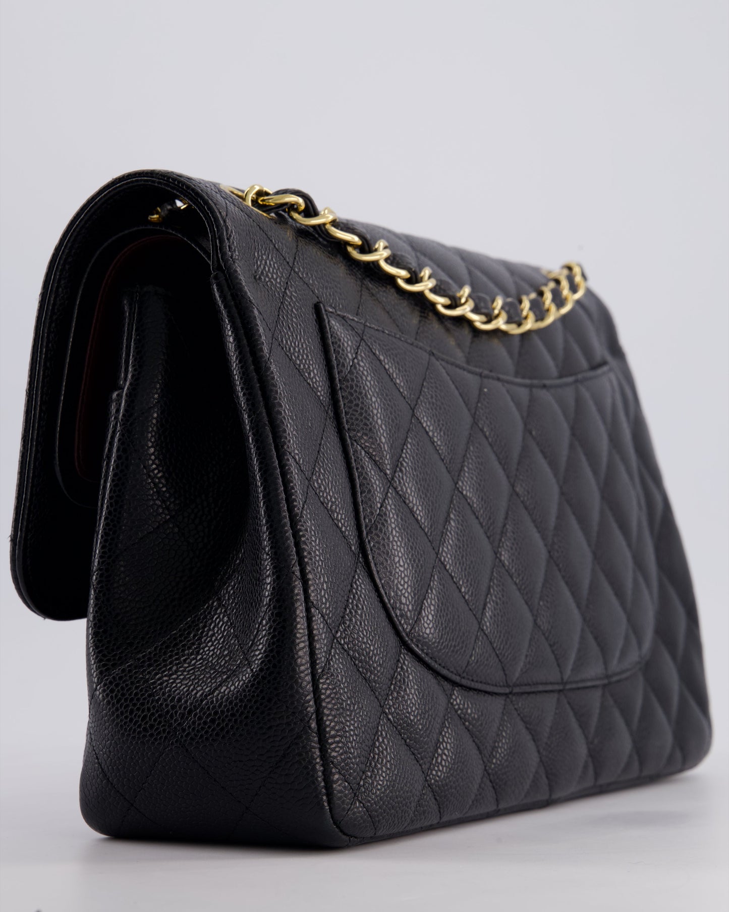Chanel Black Jumbo Classic Double Flap Bag in Caviar Leather with Gold Hardware
