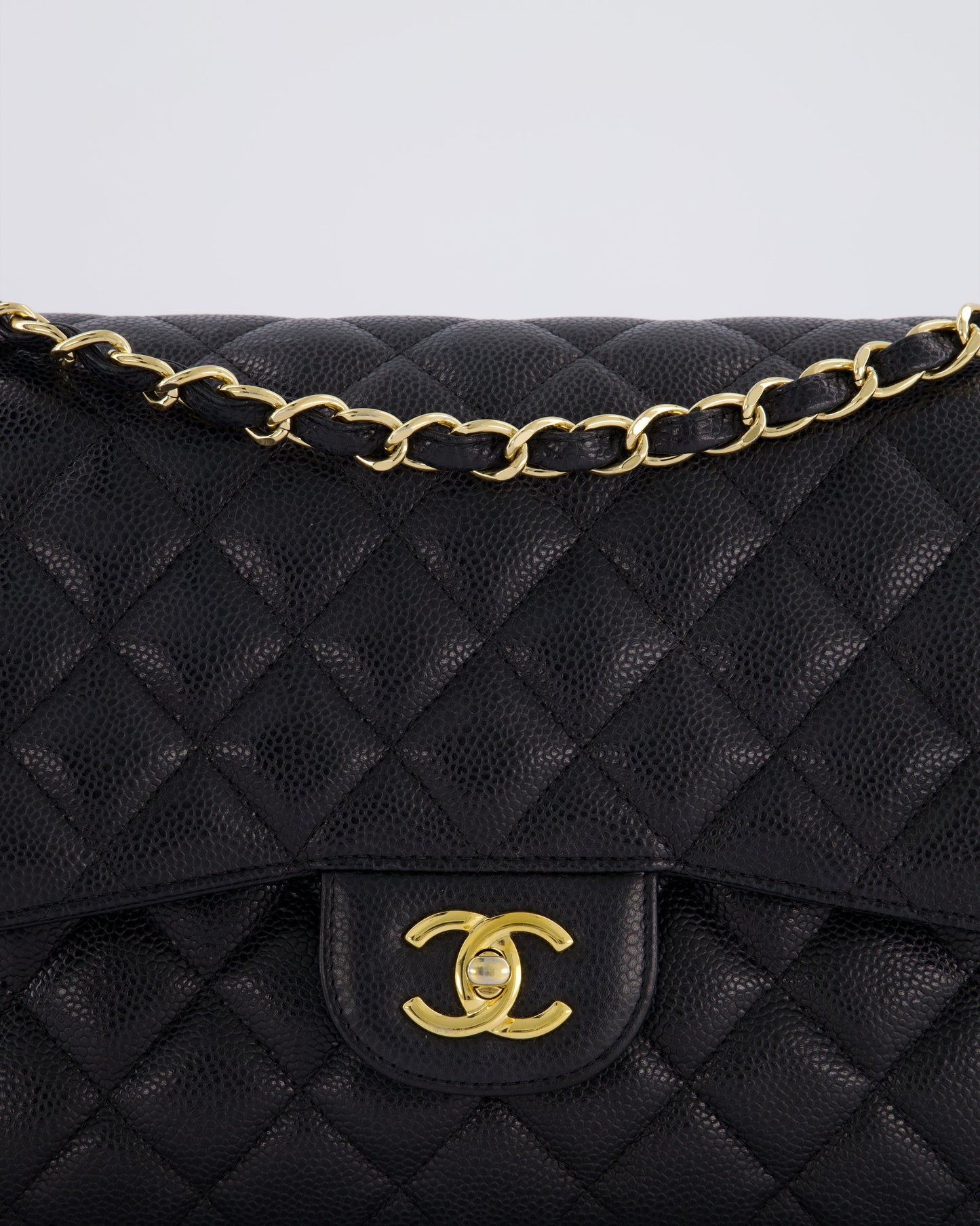 Chanel Black Jumbo Classic Double Flap Bag in Caviar Leather with Gold Hardware