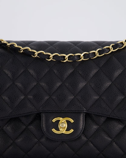 Chanel Black Jumbo Classic Double Flap Bag in Caviar Leather with Gold Hardware