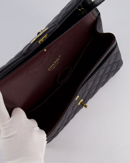 Chanel Black Jumbo Classic Double Flap Bag in Caviar Leather with Gold Hardware