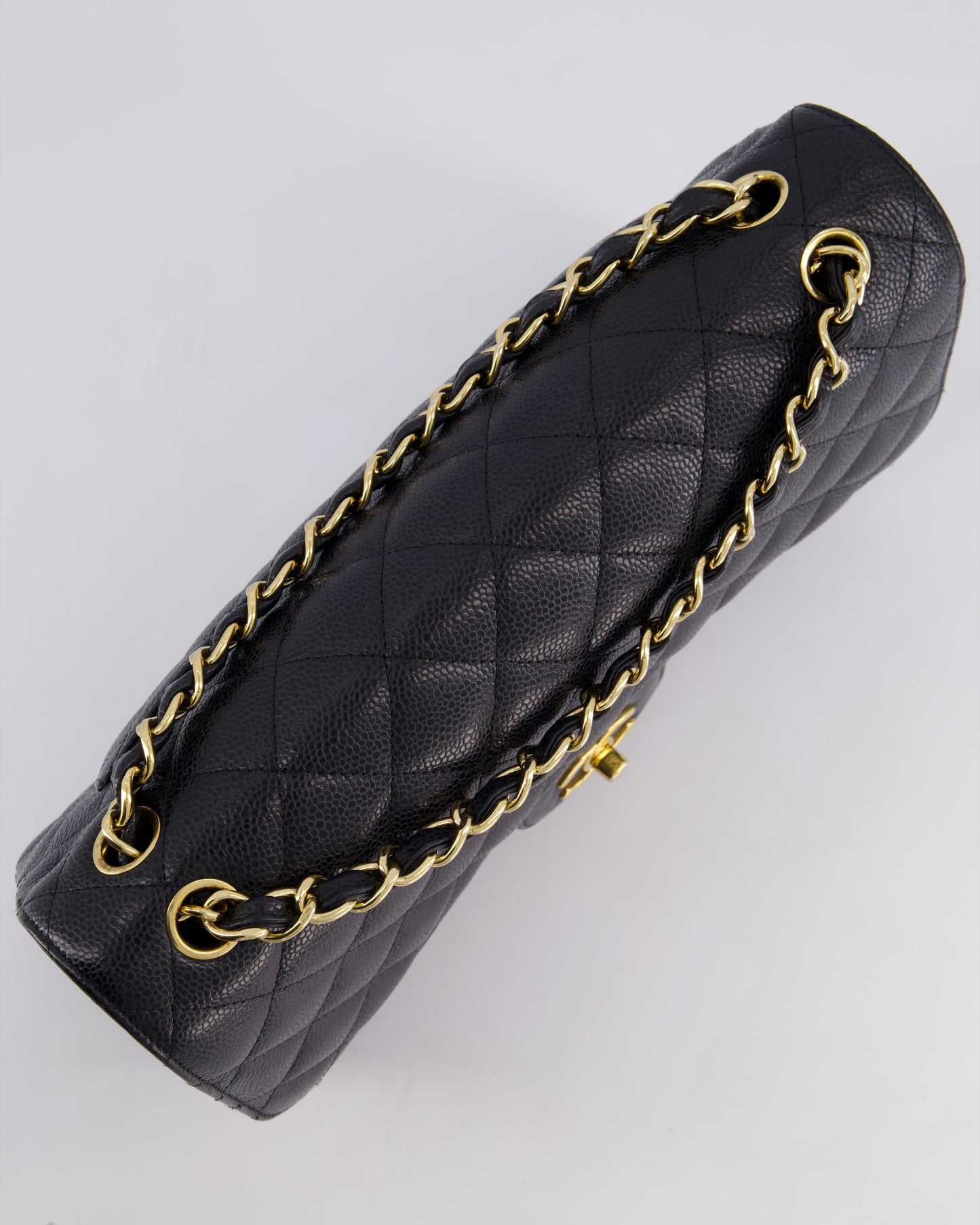 Chanel Black Jumbo Classic Double Flap Bag in Caviar Leather with Gold Hardware