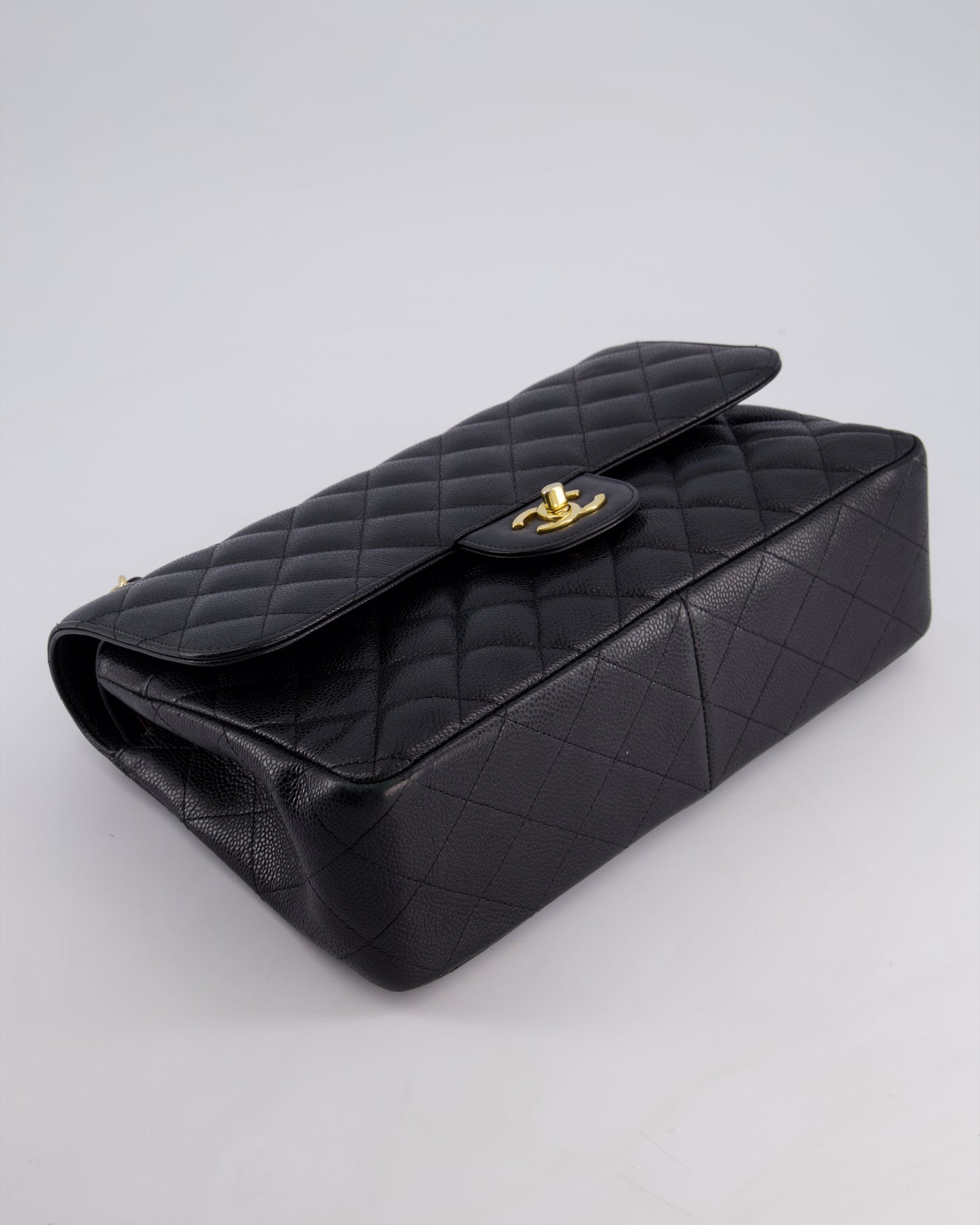 Chanel Black Jumbo Classic Double Flap Bag in Caviar Leather with Gold Hardware