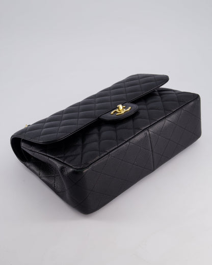 Chanel Black Jumbo Classic Double Flap Bag in Caviar Leather with Gold Hardware