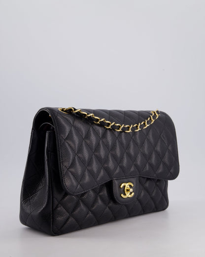 Chanel Black Jumbo Classic Double Flap Bag in Caviar Leather with Gold Hardware