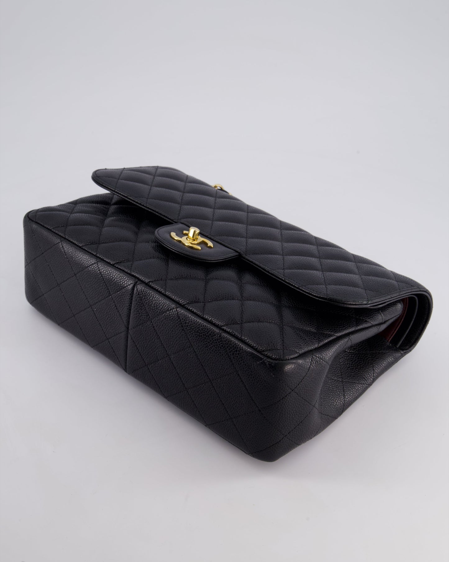 Chanel Black Jumbo Classic Double Flap Bag in Caviar Leather with Gold Hardware