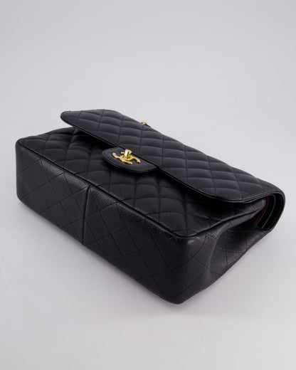 Chanel Black Jumbo Classic Double Flap Bag in Caviar Leather with Gold Hardware