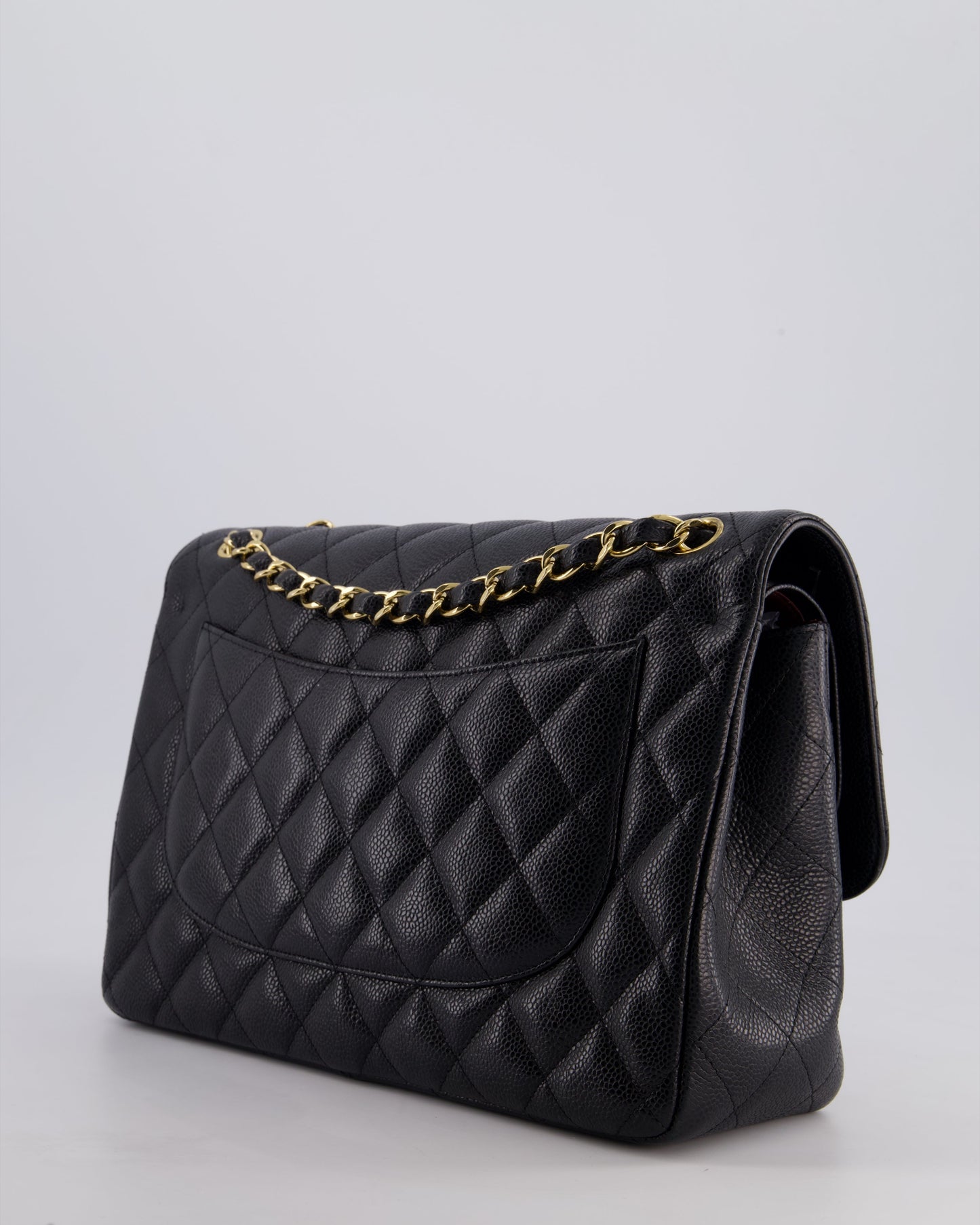 Chanel Black Jumbo Classic Double Flap Bag in Caviar Leather with Gold Hardware