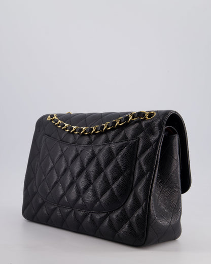 Chanel Black Jumbo Classic Double Flap Bag in Caviar Leather with Gold Hardware