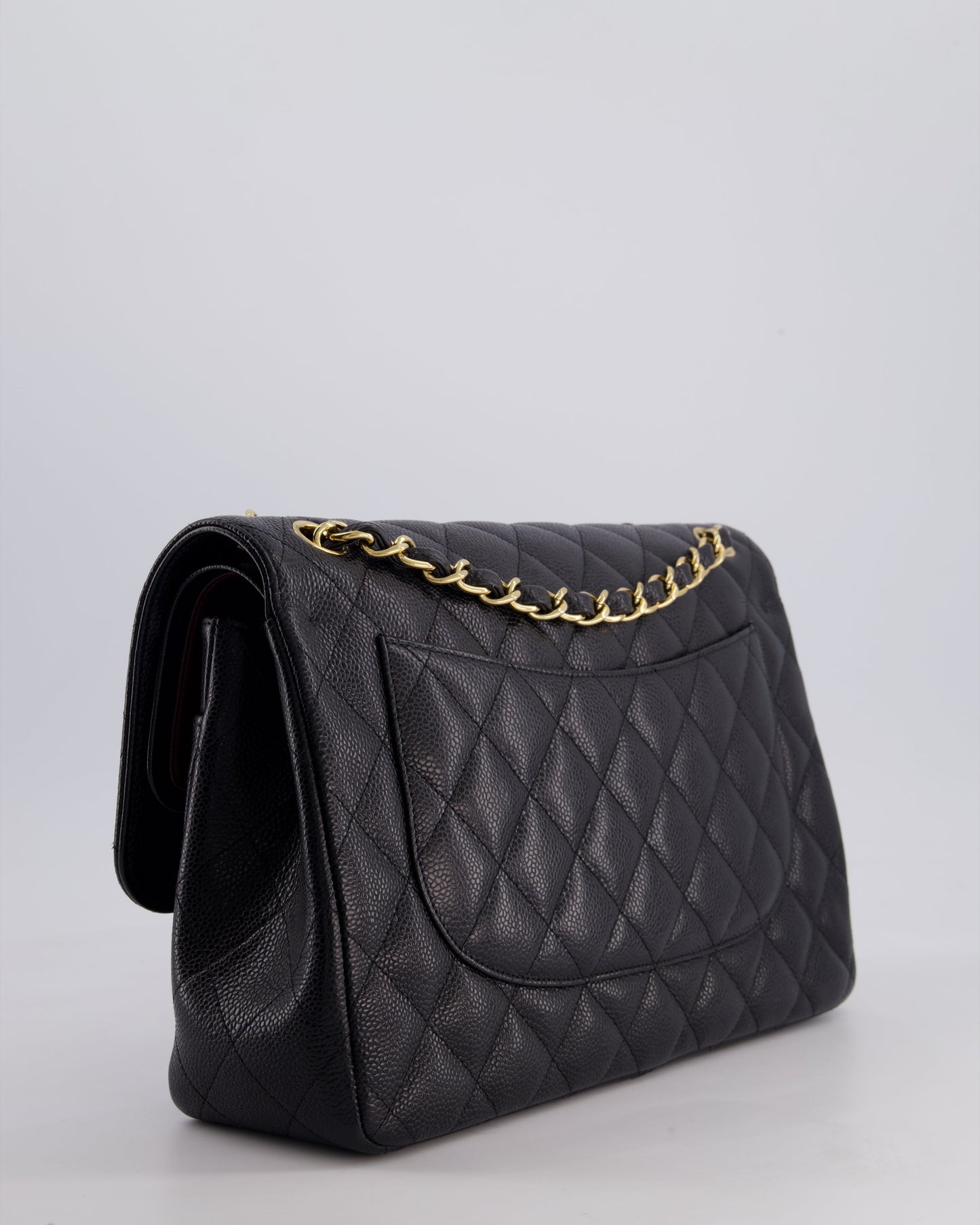 Chanel Black Jumbo Classic Double Flap Bag in Caviar Leather with Gold Hardware