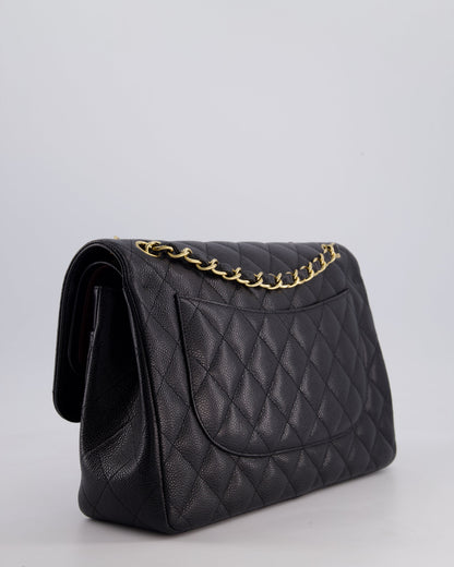 Chanel Black Jumbo Classic Double Flap Bag in Caviar Leather with Gold Hardware