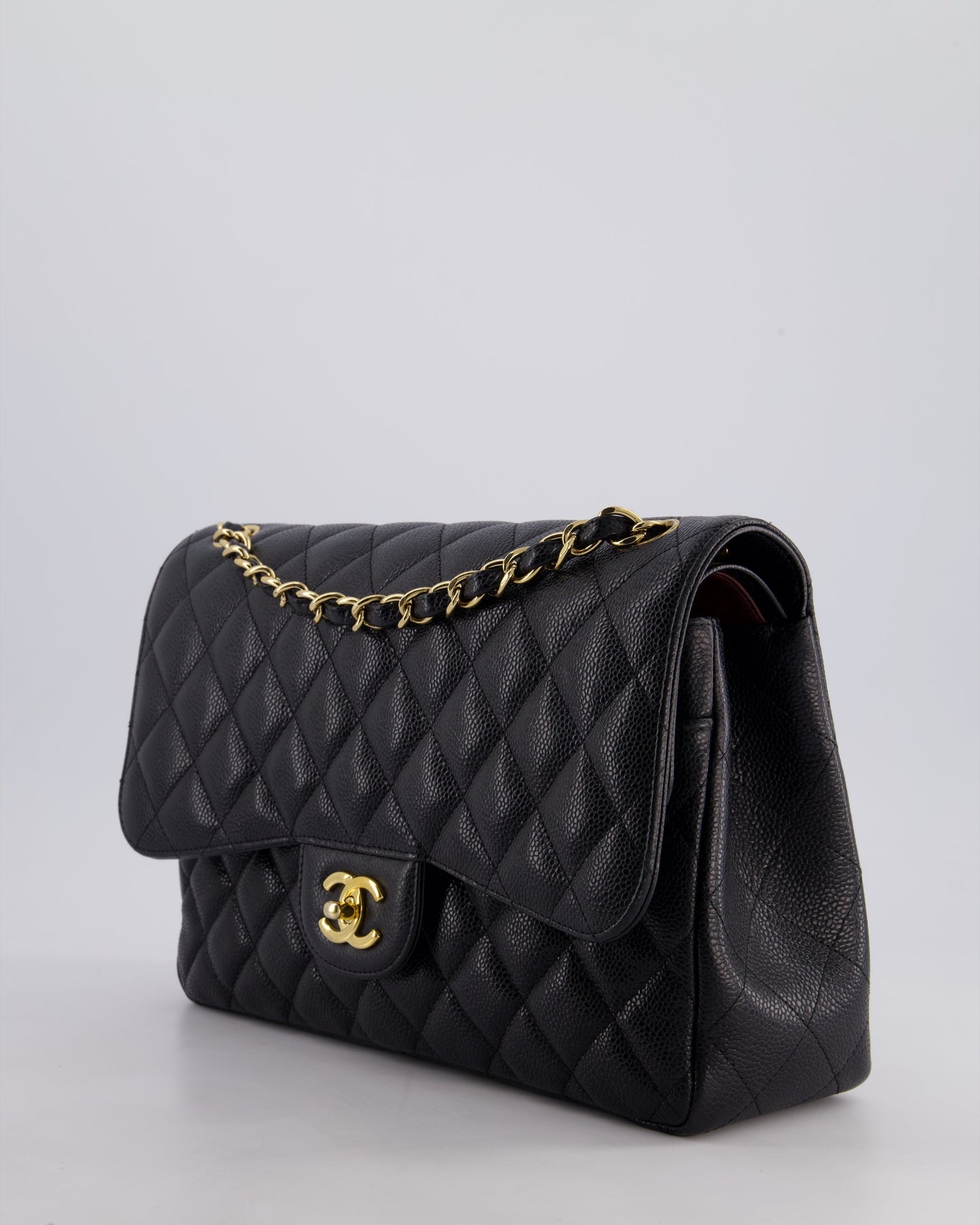 Chanel Black Jumbo Classic Double Flap Bag in Caviar Leather with Gold Hardware