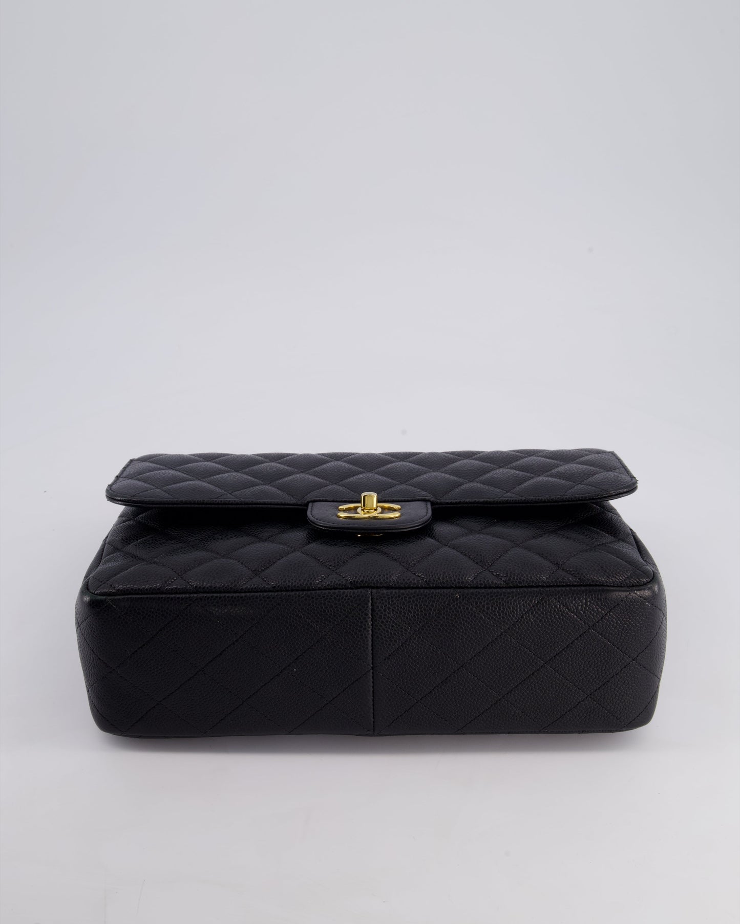 Chanel Black Jumbo Classic Double Flap Bag in Caviar Leather with Gold Hardware