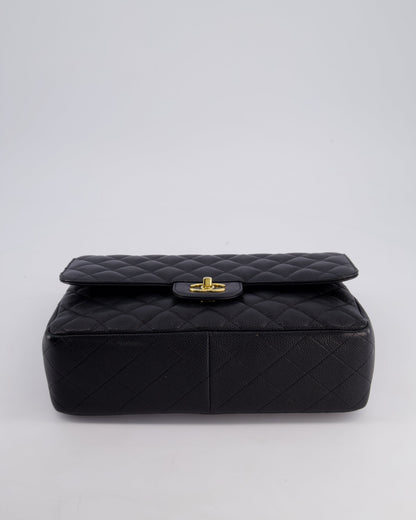 Chanel Black Jumbo Classic Double Flap Bag in Caviar Leather with Gold Hardware