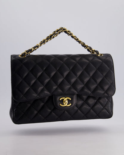 Chanel Black Jumbo Classic Double Flap Bag in Caviar Leather with Gold Hardware