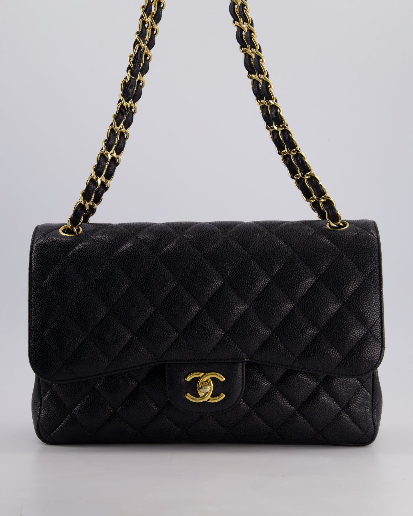 Chanel Black Jumbo Classic Double Flap Bag in Caviar Leather with Gold Hardware