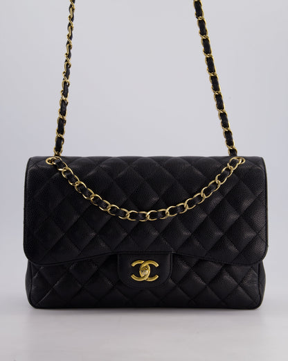 Chanel Black Jumbo Classic Double Flap Bag in Caviar Leather with Gold Hardware