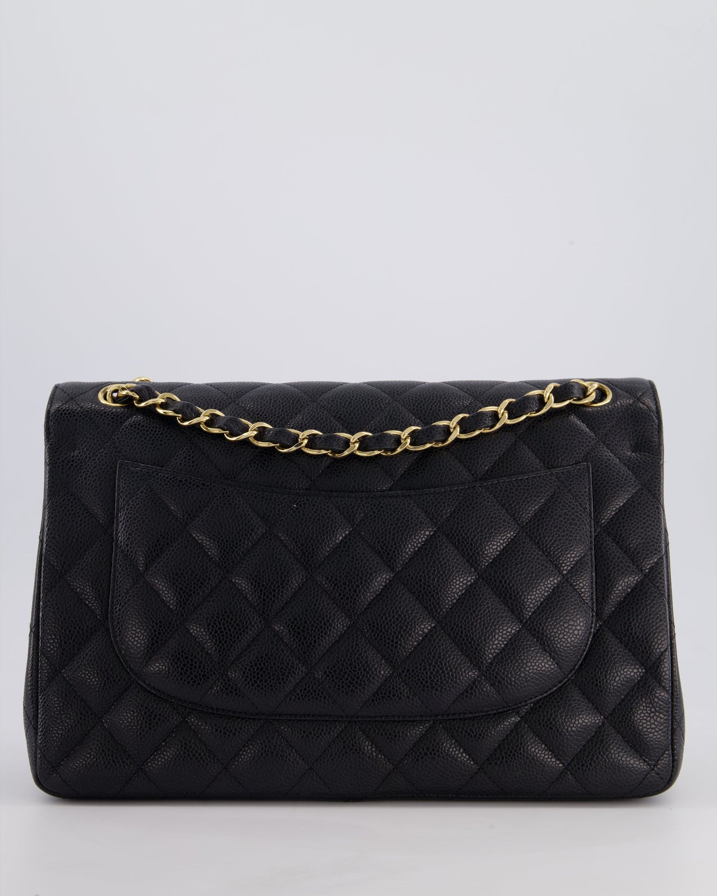 Chanel Black Jumbo Classic Double Flap Bag in Caviar Leather with Gold Hardware