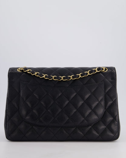 Chanel Black Jumbo Classic Double Flap Bag in Caviar Leather with Gold Hardware