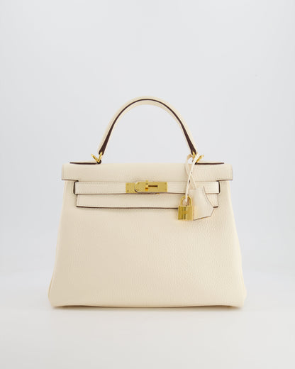 Hermès Kelly 28cm Retourne Bag in Nata Clemence Leather with Gold Hardware