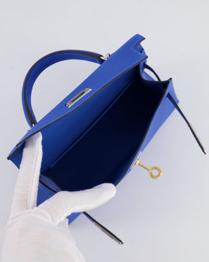 Hermès Mini Kelly II 20cm Bag in Bleu Hydra Epsom Leather with Electrum Hardware