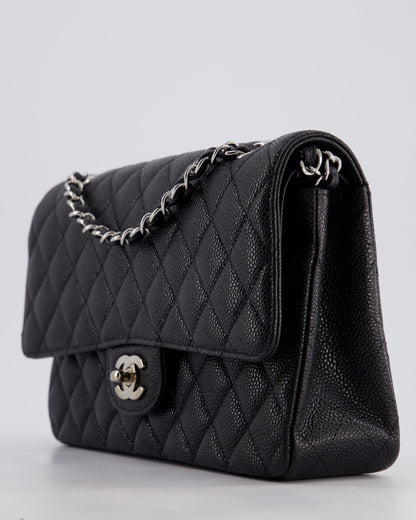 Chanel Medium Black Classic Double Flap Bag in Caviar Leather with Silver Hardware