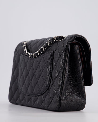 Chanel Medium Black Classic Double Flap Bag in Caviar Leather with Silver Hardware