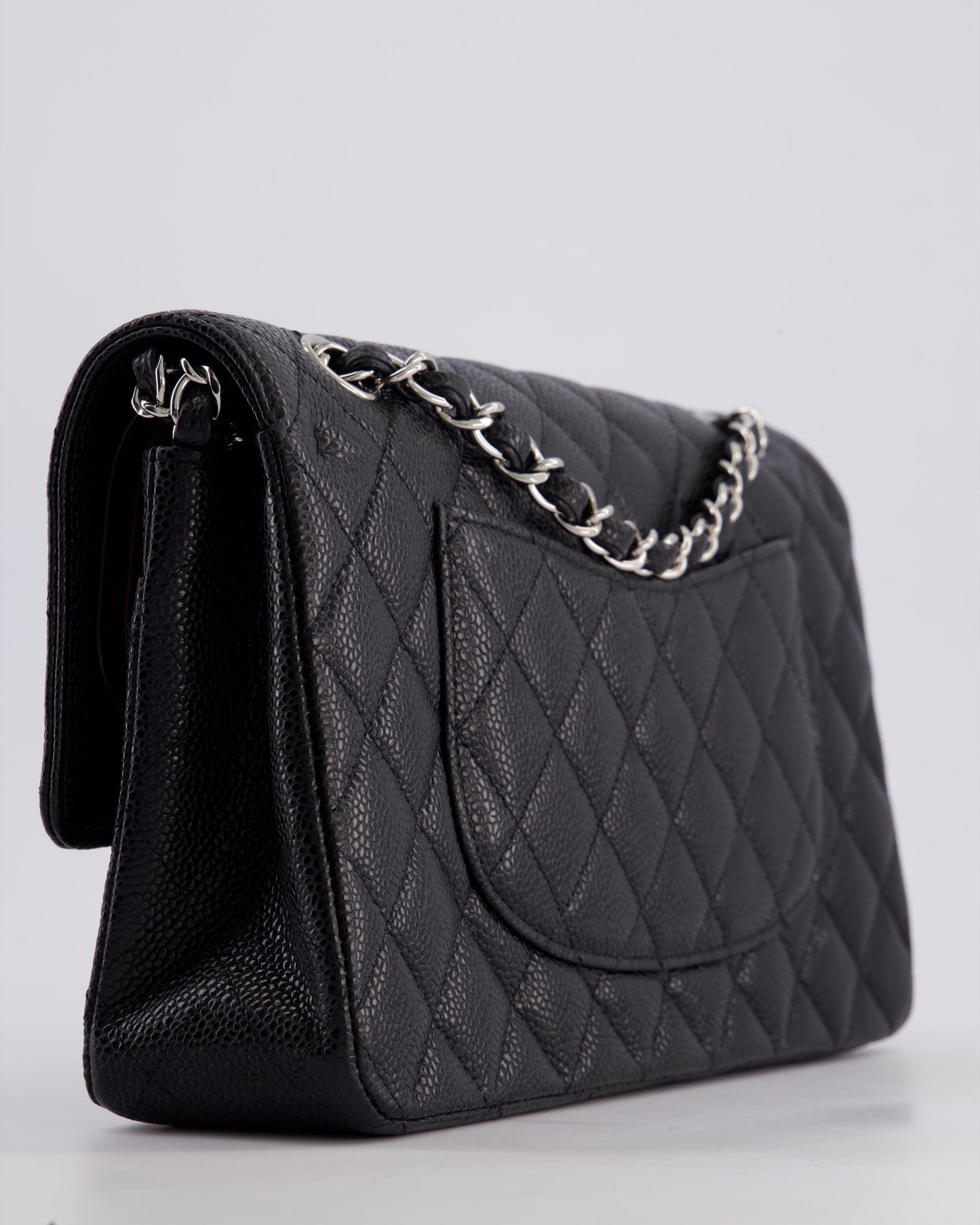 Chanel Medium Black Classic Double Flap Bag in Caviar Leather with Silver Hardware