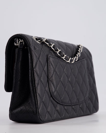 Chanel Medium Black Classic Double Flap Bag in Caviar Leather with Silver Hardware