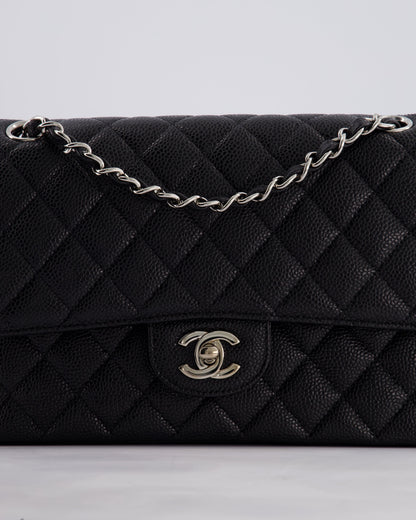 Chanel Medium Black Classic Double Flap Bag in Caviar Leather with Silver Hardware