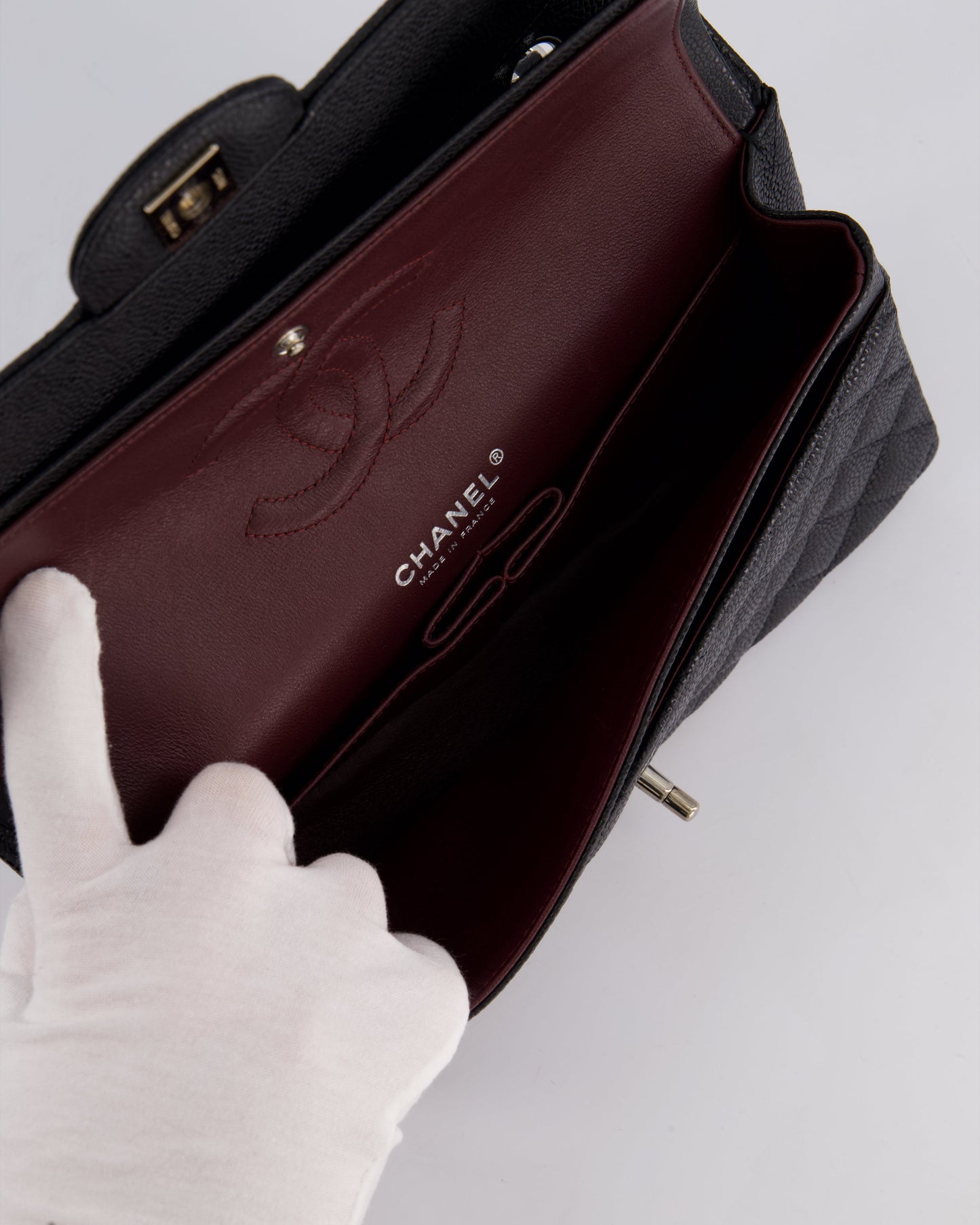 Chanel Medium Black Classic Double Flap Bag in Caviar Leather with Silver Hardware