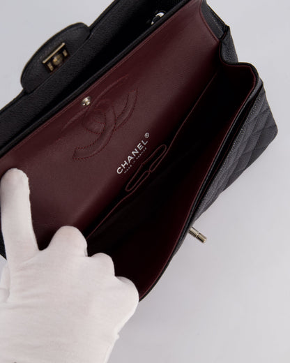 Chanel Medium Black Classic Double Flap Bag in Caviar Leather with Silver Hardware