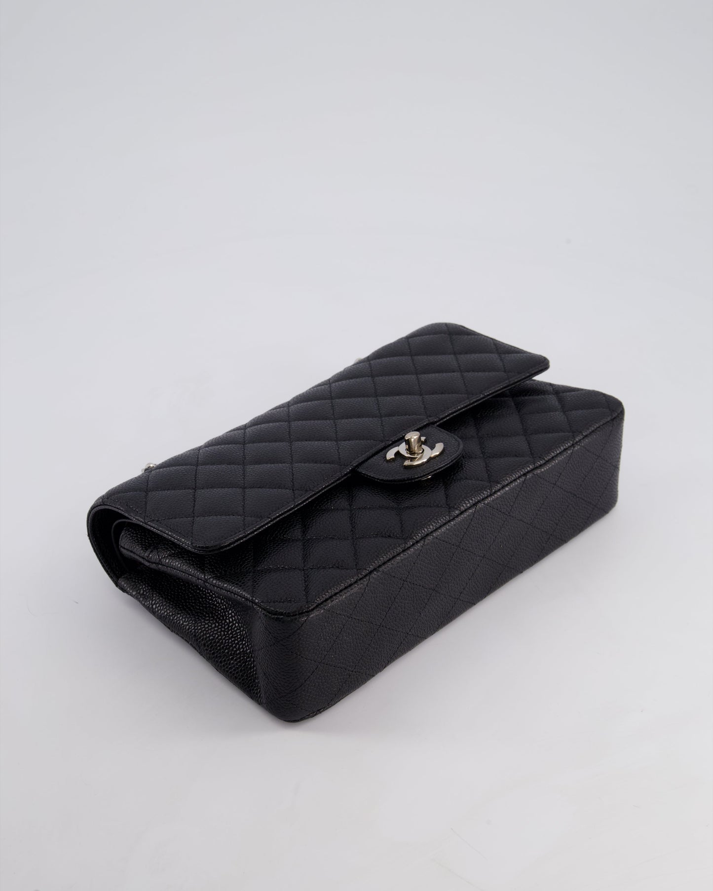 Chanel Medium Black Classic Double Flap Bag in Caviar Leather with Silver Hardware