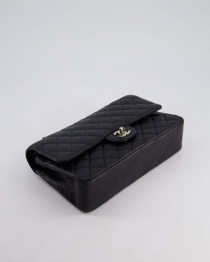 Chanel Medium Black Classic Double Flap Bag in Caviar Leather with Silver Hardware
