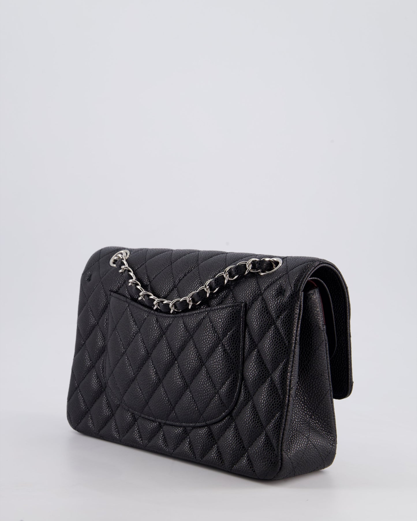 Chanel Medium Black Classic Double Flap Bag in Caviar Leather with Silver Hardware