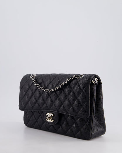 Chanel Medium Black Classic Double Flap Bag in Caviar Leather with Silver Hardware