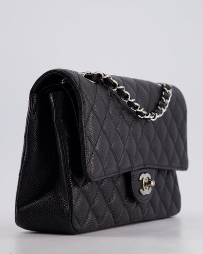 Chanel Medium Black Classic Double Flap Bag in Caviar Leather with Silver Hardware