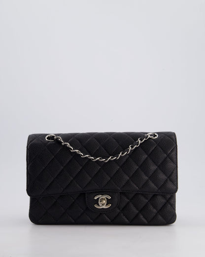 Chanel Medium Black Classic Double Flap Bag in Caviar Leather with Silver Hardware
