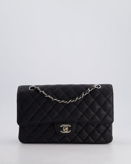 Chanel Medium Black Classic Double Flap Bag in Caviar Leather with Silver Hardware