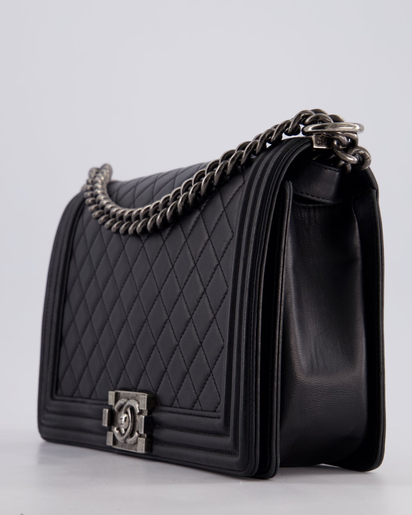Chanel Black Medium Boy Bag in Lambskin Leather with Ruthenium Hardware