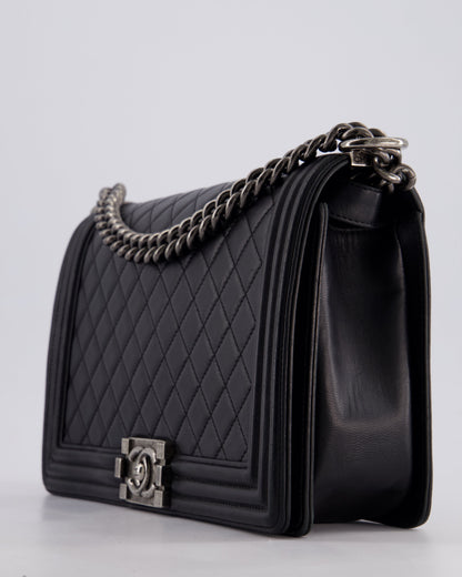 Chanel Black Medium Boy Bag in Lambskin Leather with Ruthenium Hardware