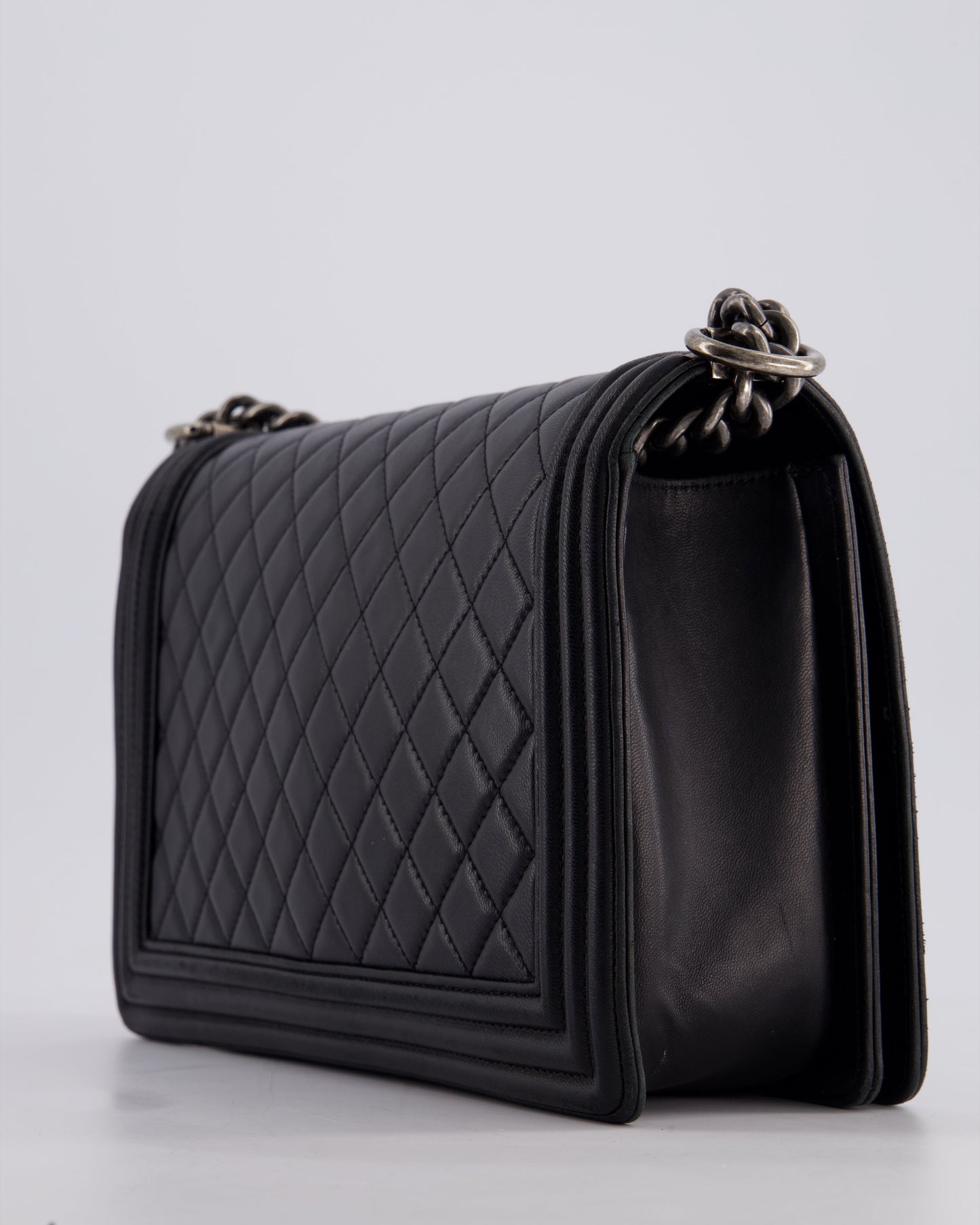 Chanel Black Medium Boy Bag in Lambskin Leather with Ruthenium Hardware