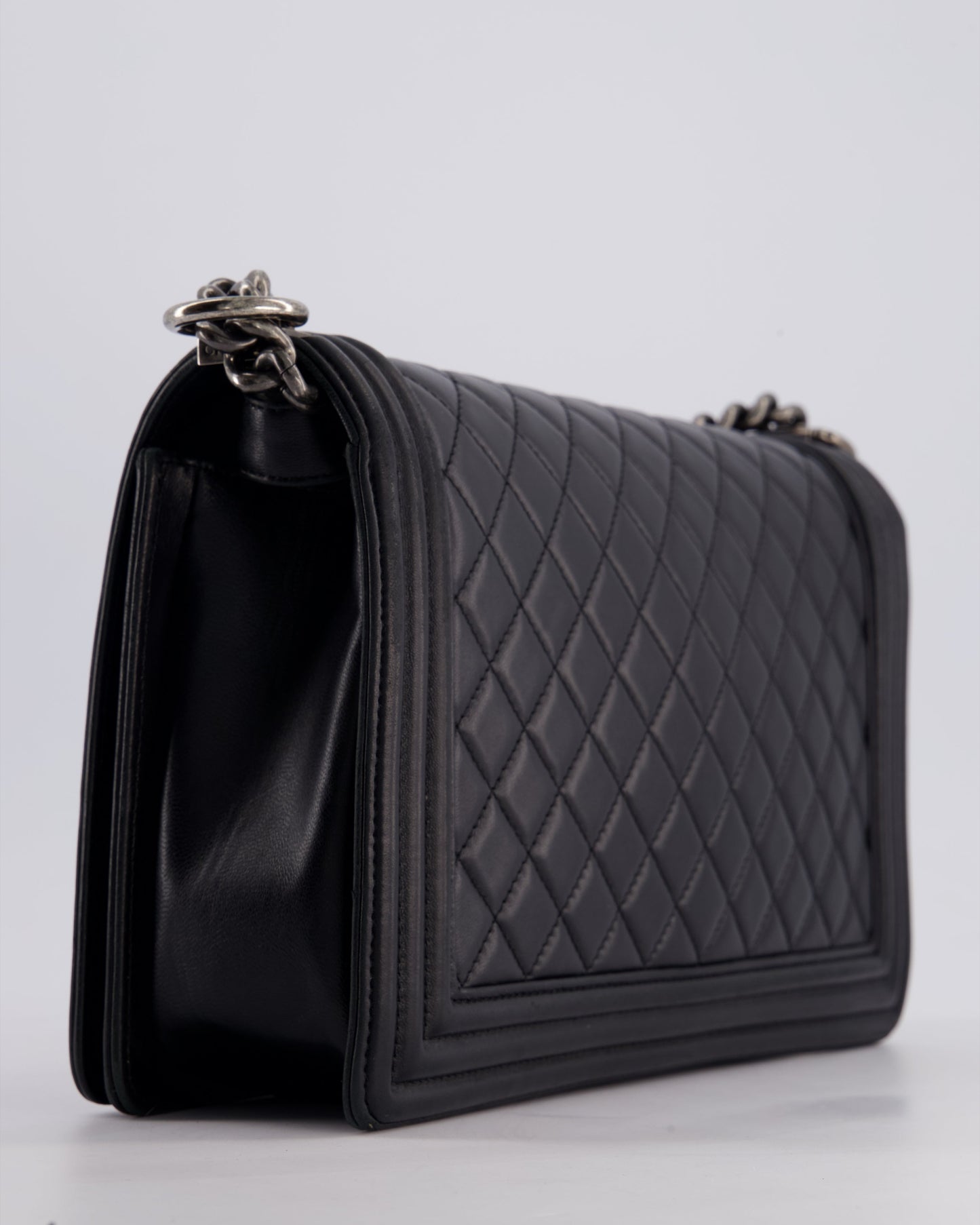 Chanel Black Medium Boy Bag in Lambskin Leather with Ruthenium Hardware