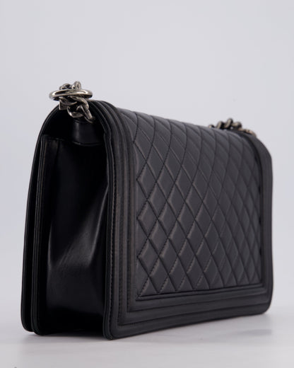 Chanel Black Medium Boy Bag in Lambskin Leather with Ruthenium Hardware