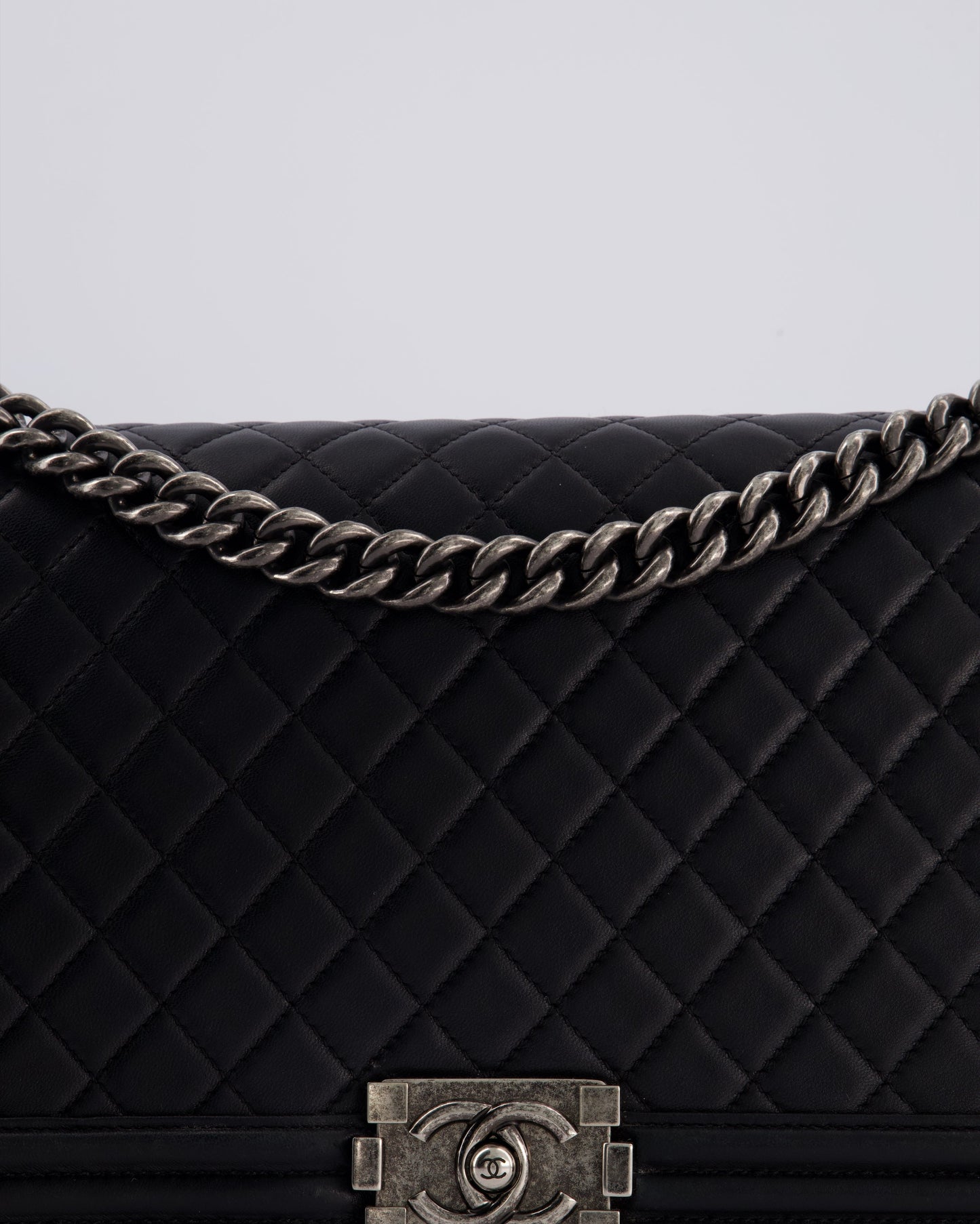 Chanel Black Medium Boy Bag in Lambskin Leather with Ruthenium Hardware