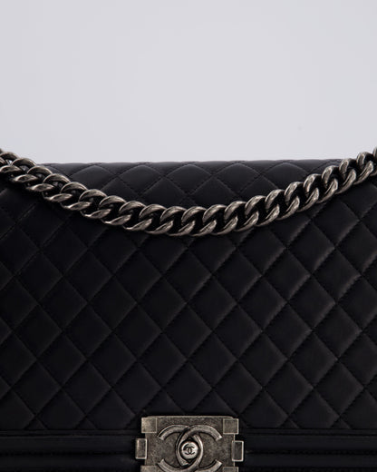 Chanel Black Medium Boy Bag in Lambskin Leather with Ruthenium Hardware